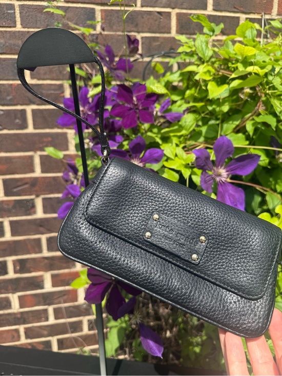 kate spade Handbags - Kate Spade Black Pebbled Leather Wristlet Clutch Green Polka Dot Lining Y2K